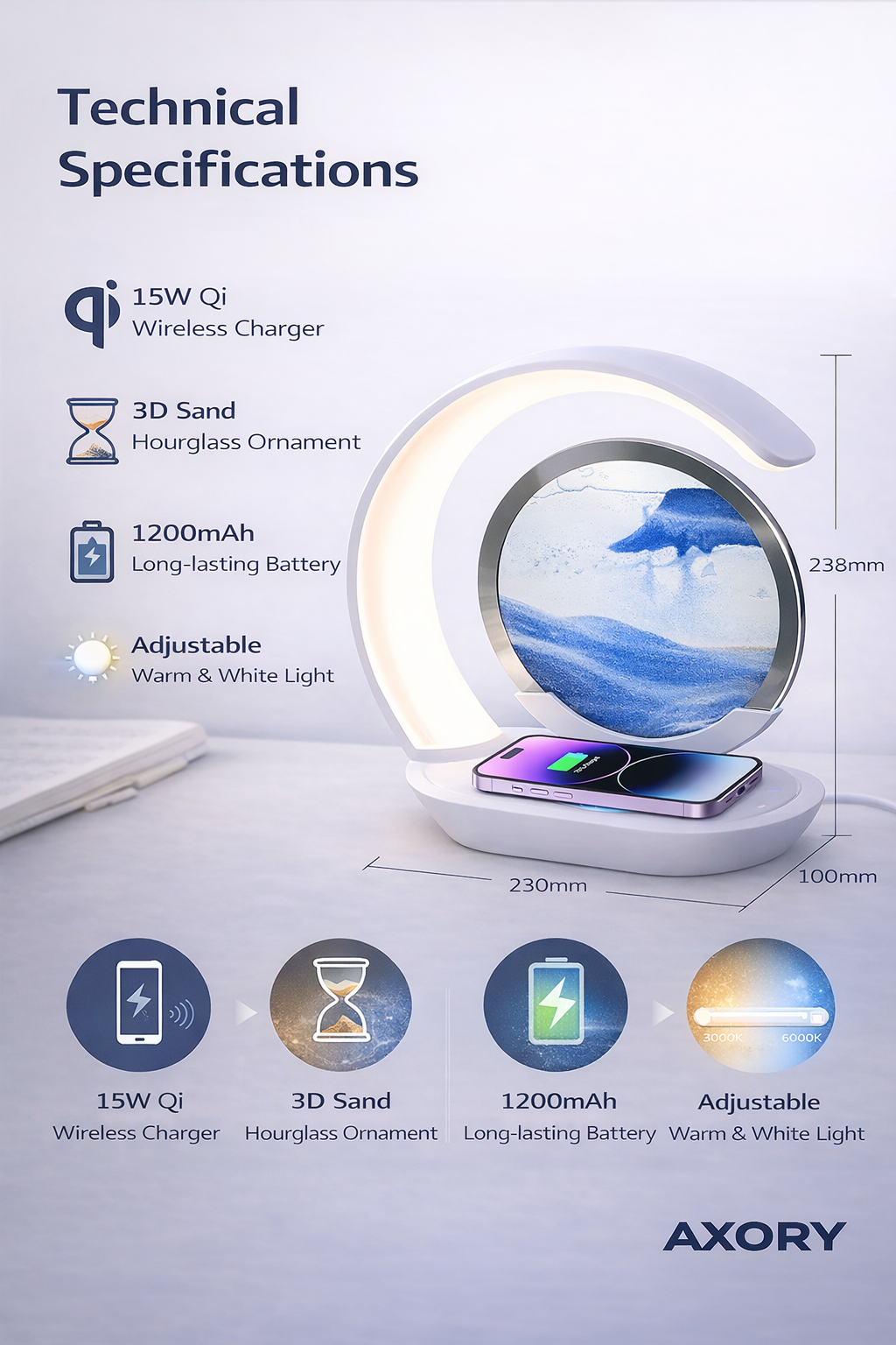 FlowLight™ 3D Sand Art Lamp with 15W Wireless Charging