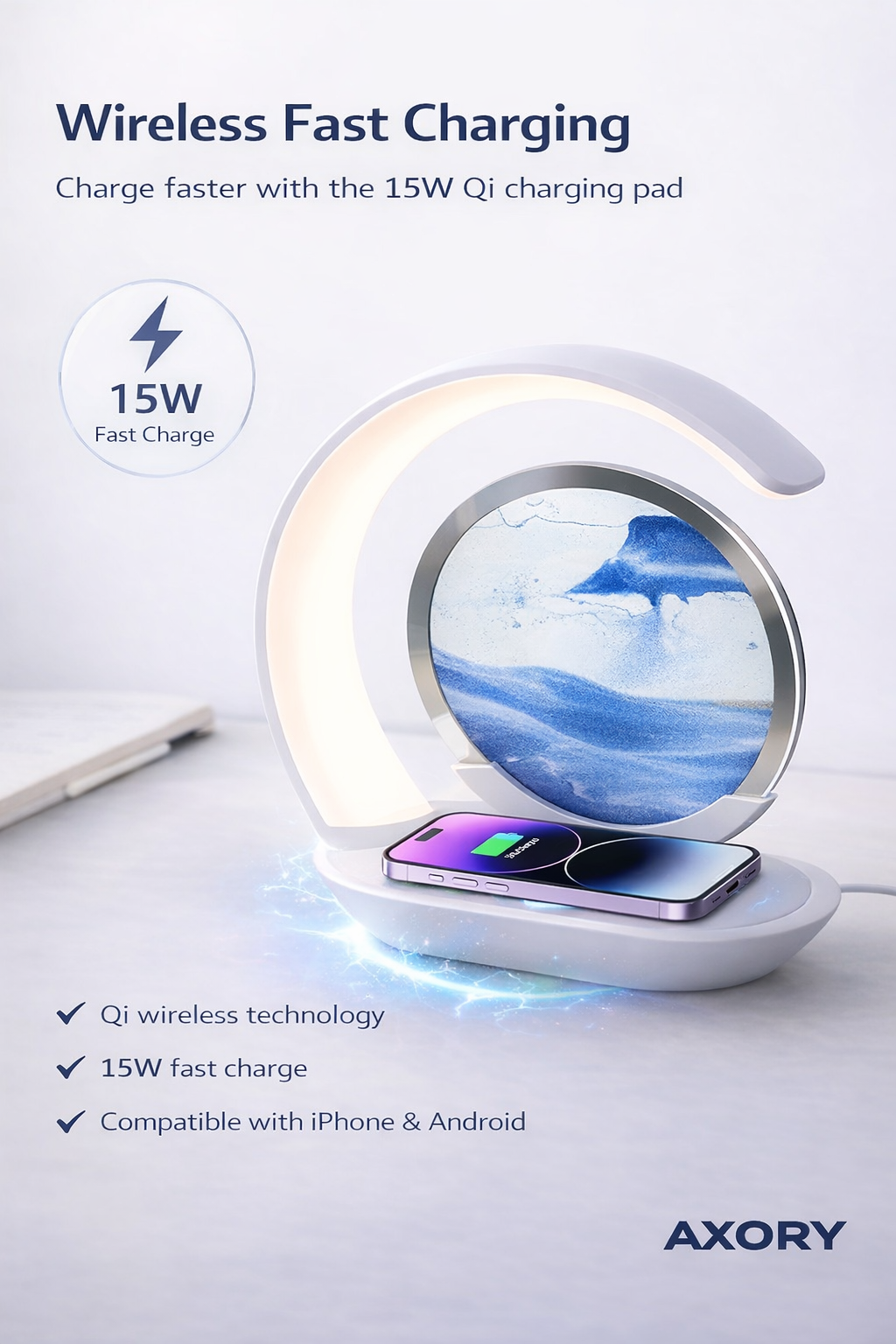 FlowLight™ 3D Sand Art Lamp with 15W Wireless Charging
